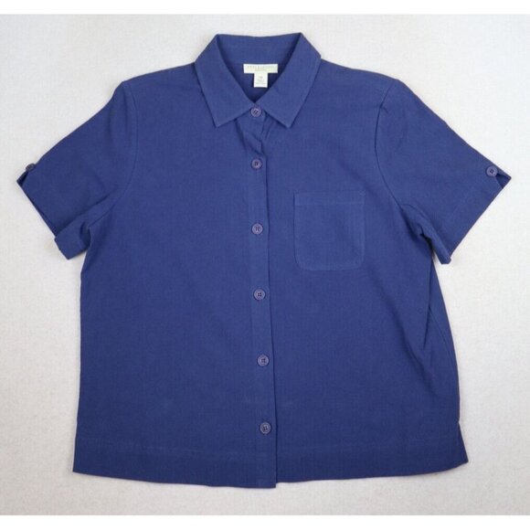 APPLESEED'S - WOMEN'S BLUE SHORT SLEEVE BUTTON-UP TOP SHIRT SIZE PM - Picture 1 of 6